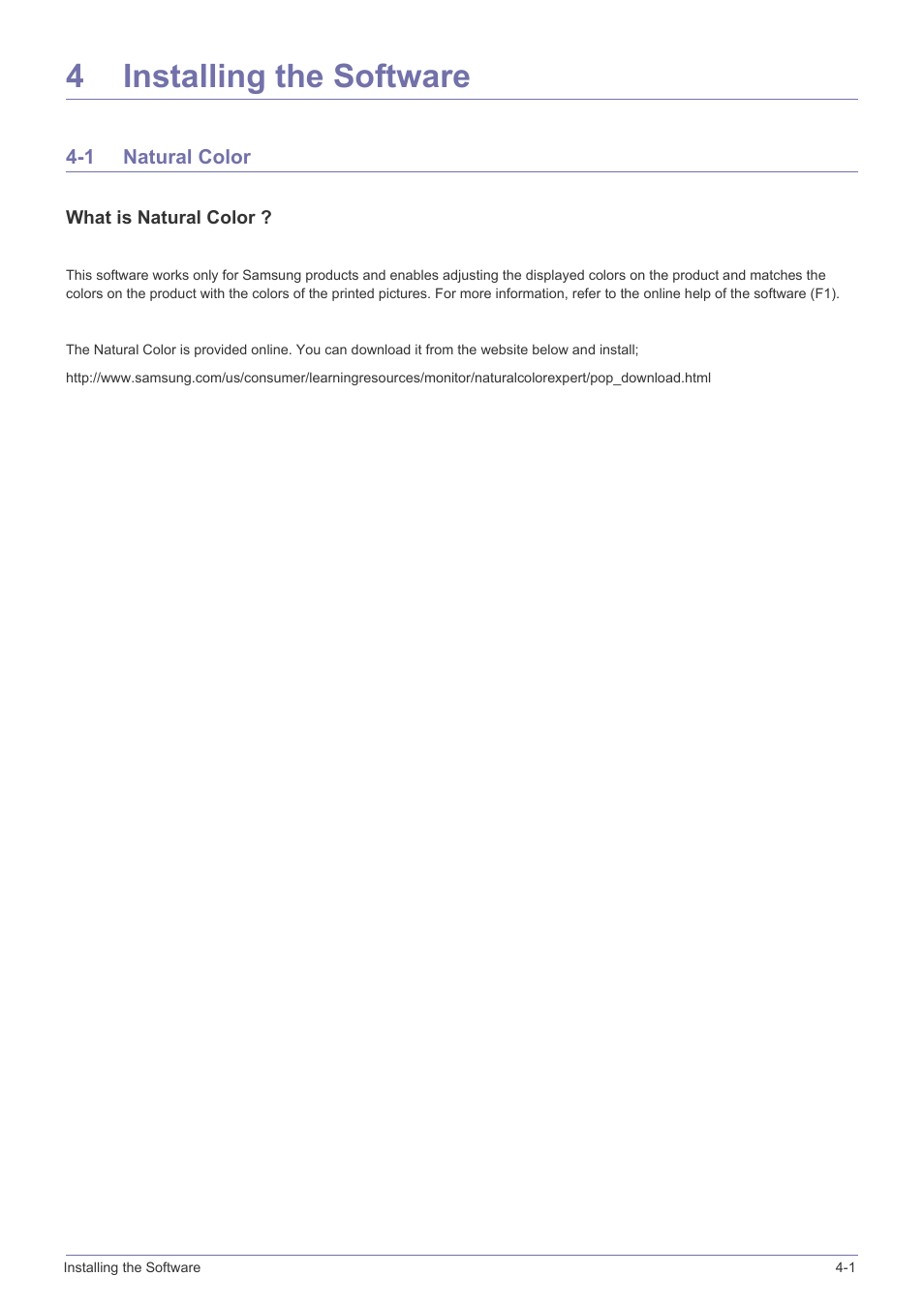 4 installing the software, 1 natural color, Installing the software | Natural color -1, 4installing the software | Samsung LS22A460BSU-ZA User Manual | Page 31 / 47