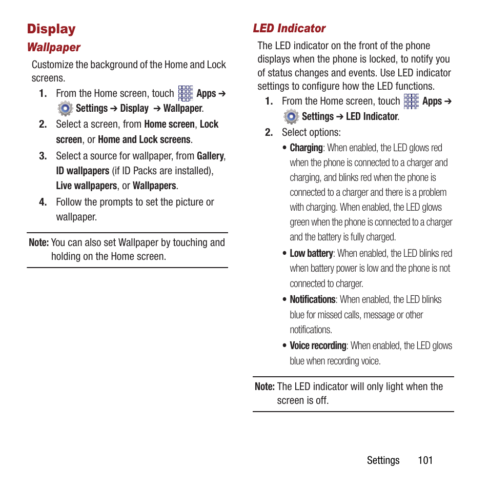 Display | Samsung SPH-M840MBAVMU User Manual | Page 105 / 168