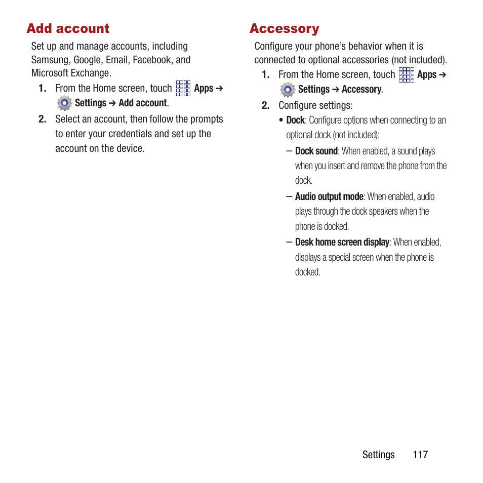 Add account, Accessory, Add account accessory | Samsung SPH-M840MBAVMU User Manual | Page 121 / 168