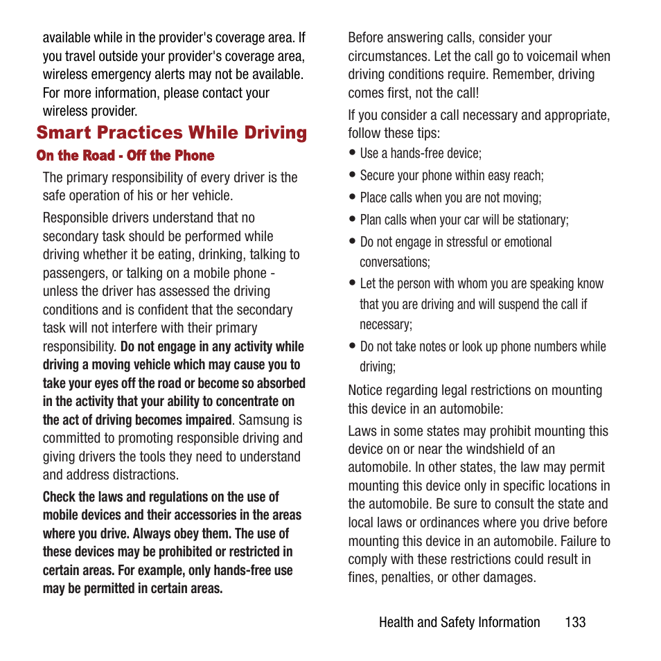 Smart practices while driving | Samsung SPH-M840MBAVMU User Manual | Page 137 / 168