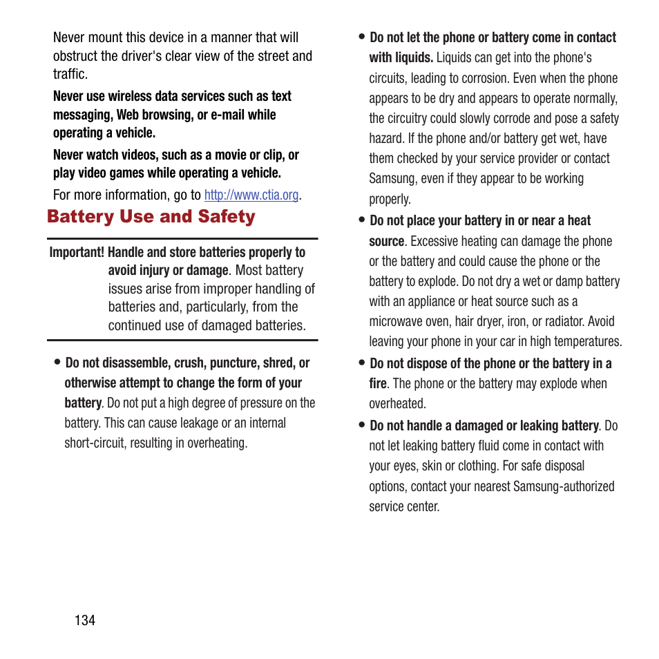 Battery use and safety | Samsung SPH-M840MBAVMU User Manual | Page 138 / 168