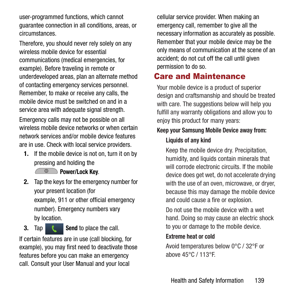 Care and maintenance | Samsung SPH-M840MBAVMU User Manual | Page 143 / 168
