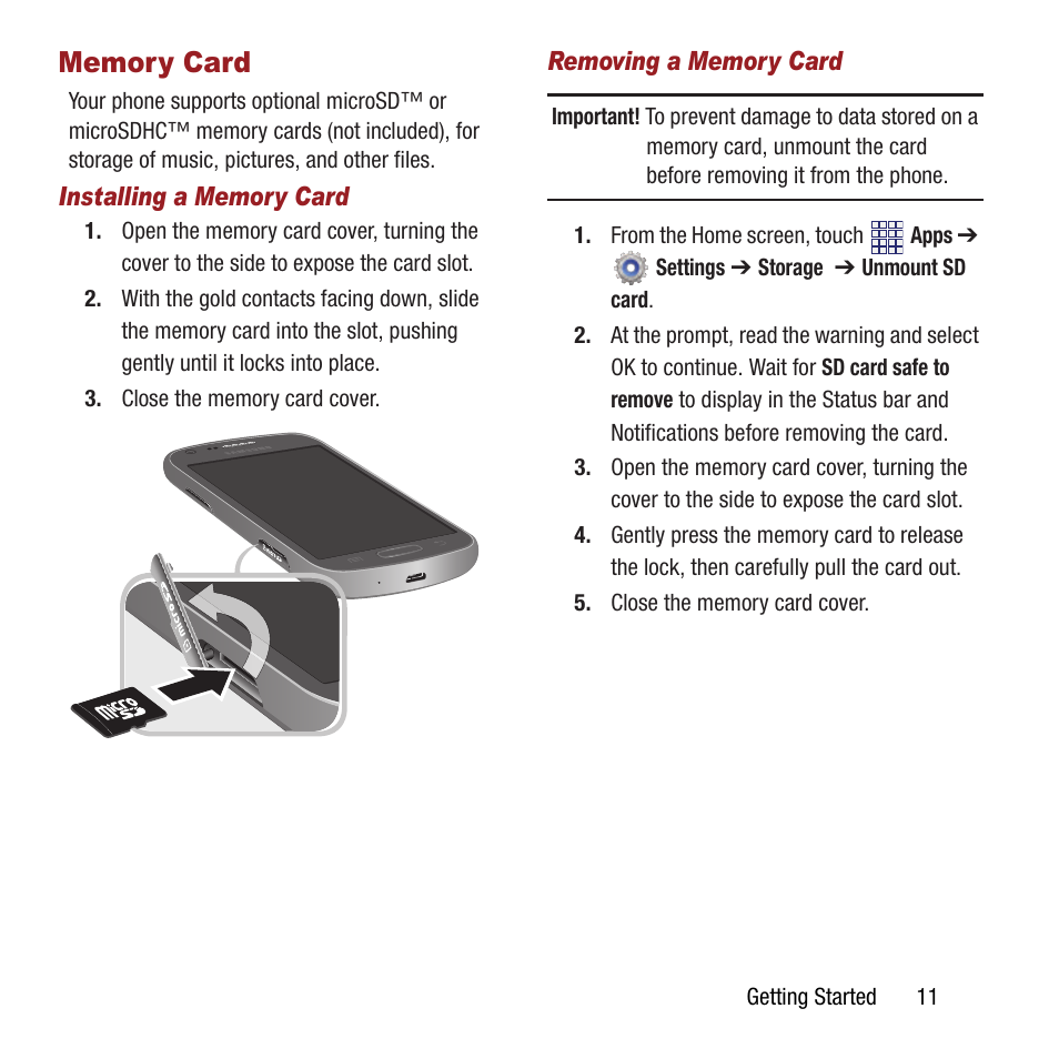 Memory card | Samsung SPH-M840MBAVMU User Manual | Page 15 / 168