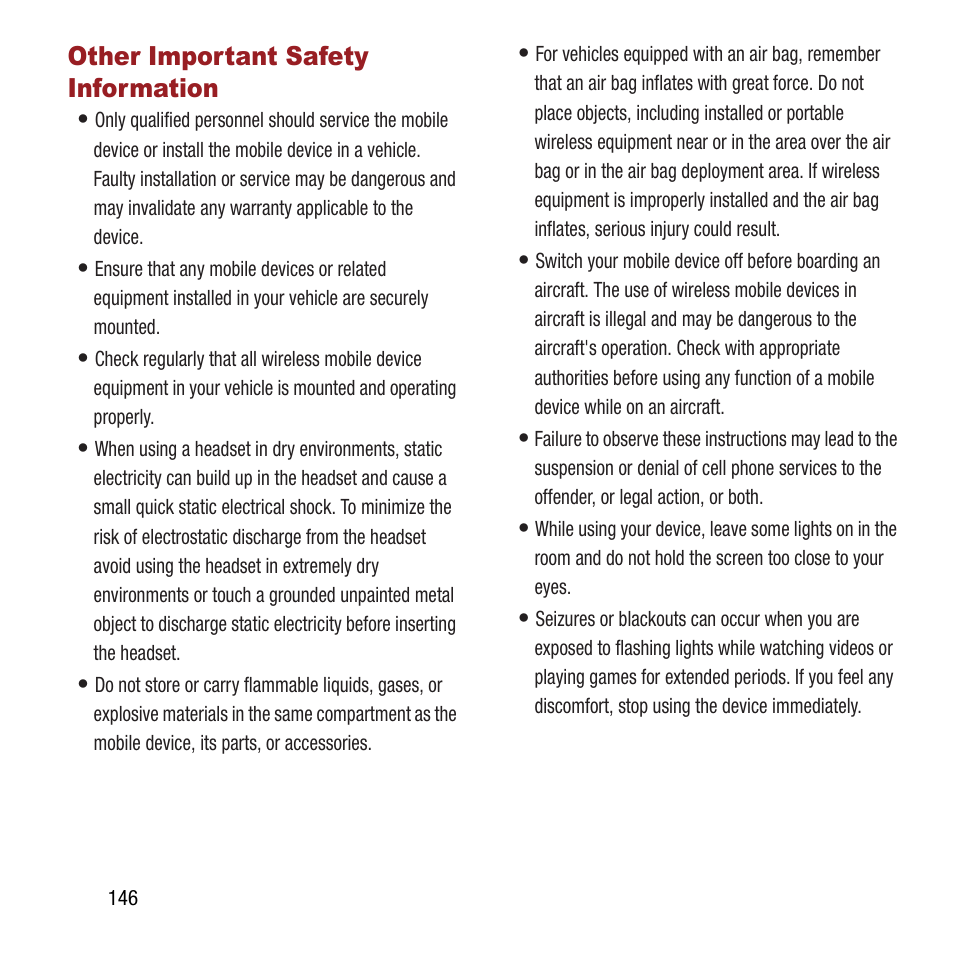 Other important safety information | Samsung SPH-M840MBAVMU User Manual | Page 150 / 168