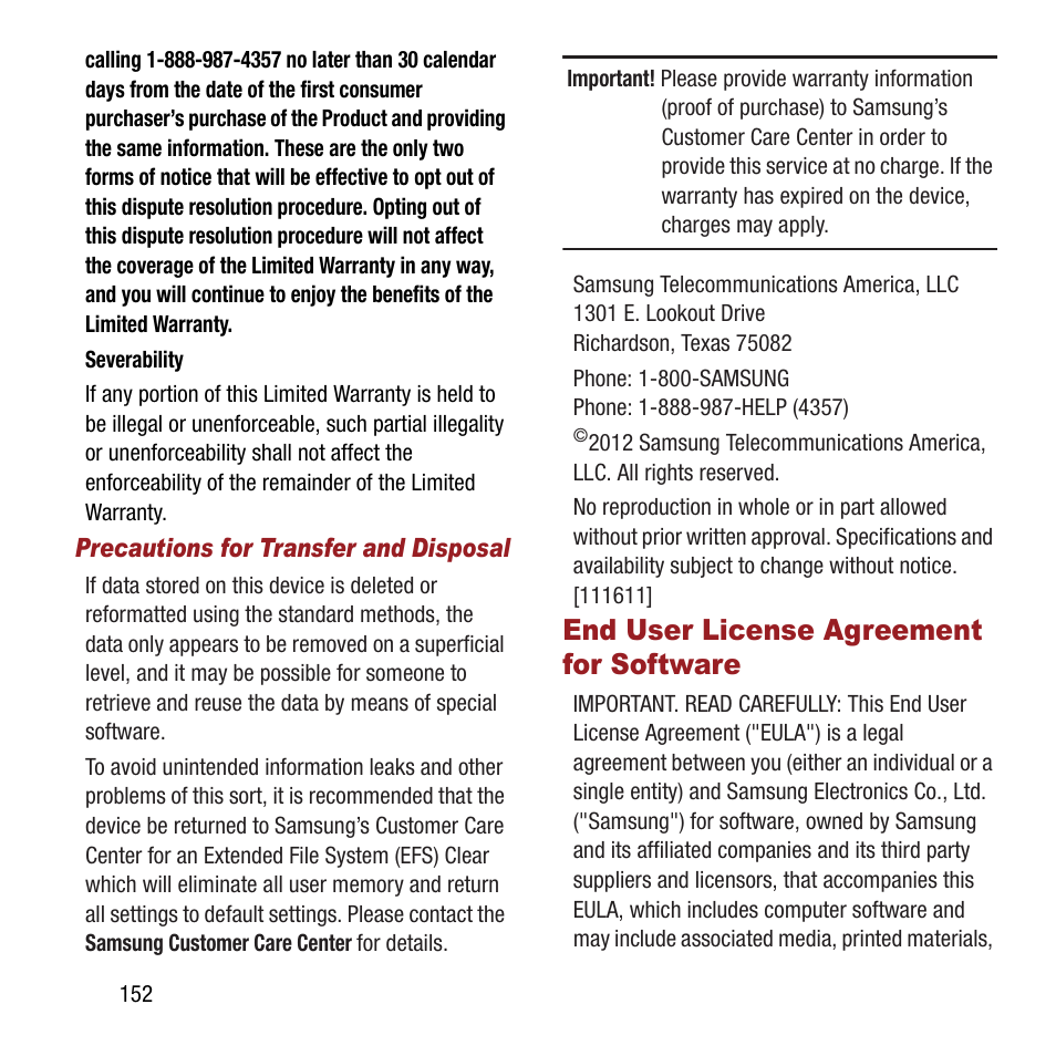 End user license agreement for software, End user license agreement, For software | Samsung SPH-M840MBAVMU User Manual | Page 156 / 168