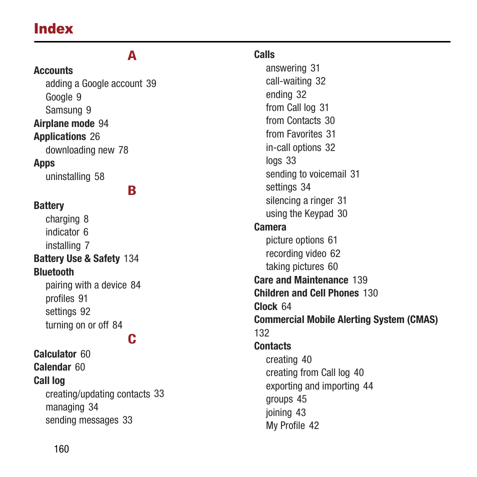 Index | Samsung SPH-M840MBAVMU User Manual | Page 164 / 168