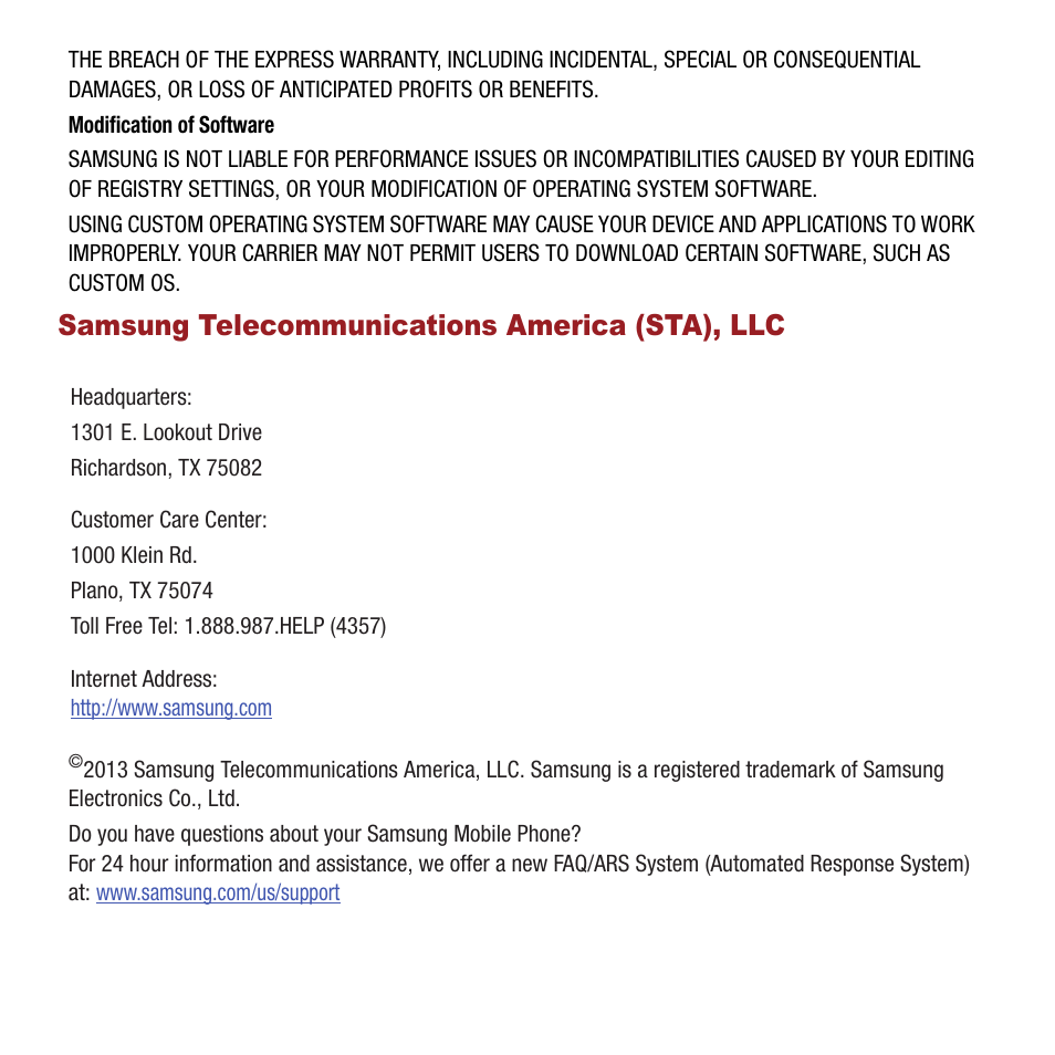 Samsung telecommunications america (sta), llc | Samsung SPH-M840MBAVMU User Manual | Page 3 / 168