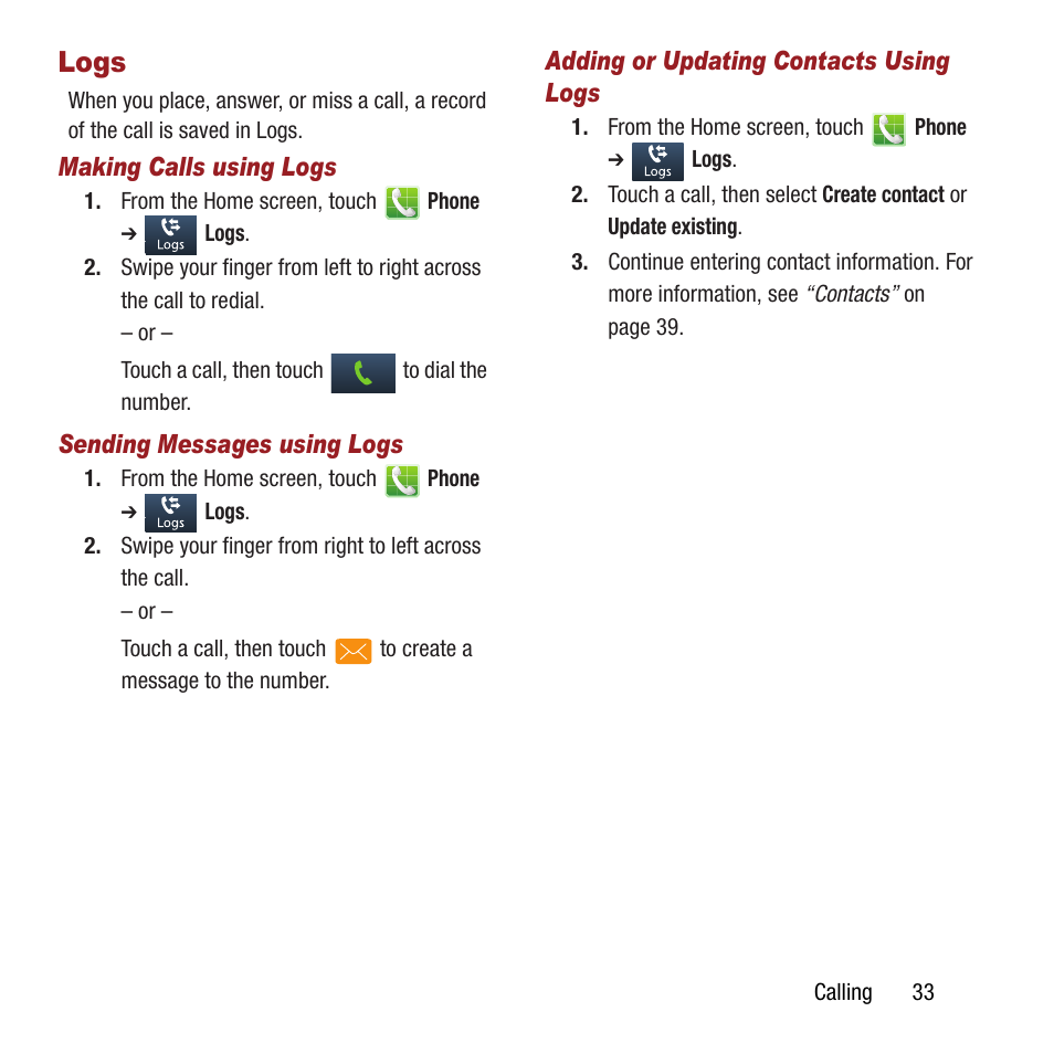 Logs | Samsung SPH-M840MBAVMU User Manual | Page 37 / 168