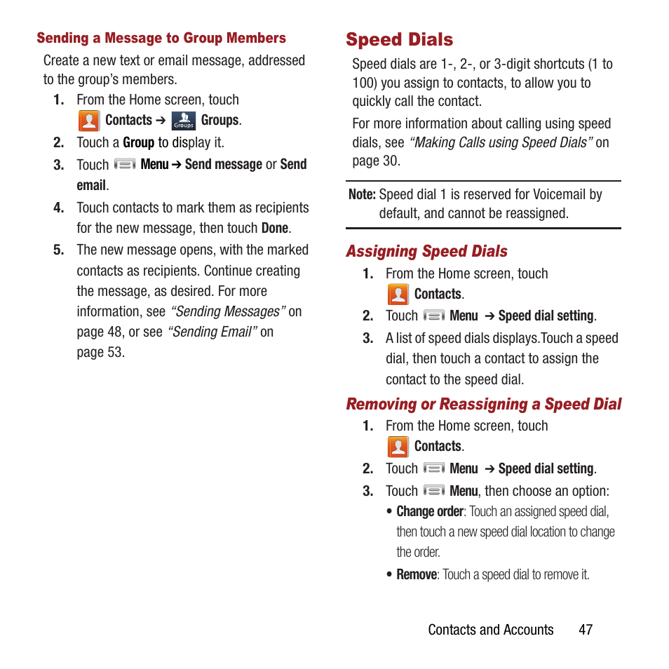 Speed dials | Samsung SPH-M840MBAVMU User Manual | Page 51 / 168