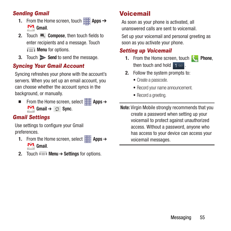 Voicemail | Samsung SPH-M840MBAVMU User Manual | Page 59 / 168