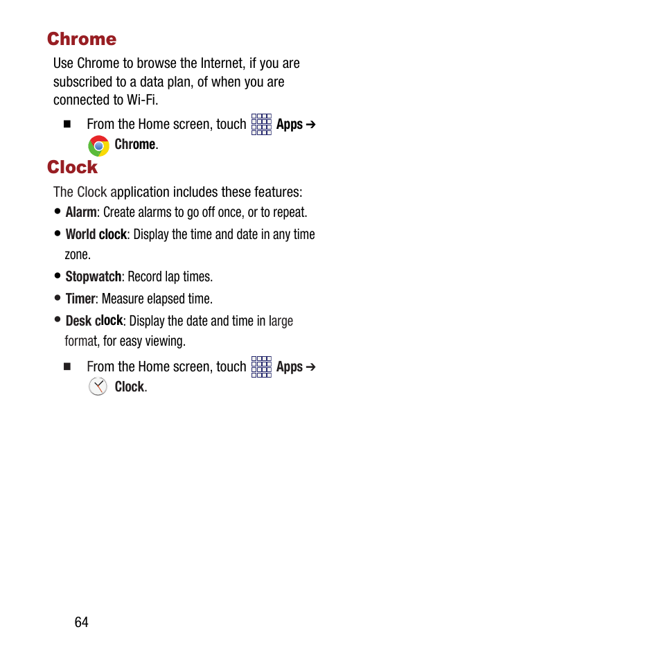 Chrome, Clock, Chrome clock | Samsung SPH-M840MBAVMU User Manual | Page 68 / 168