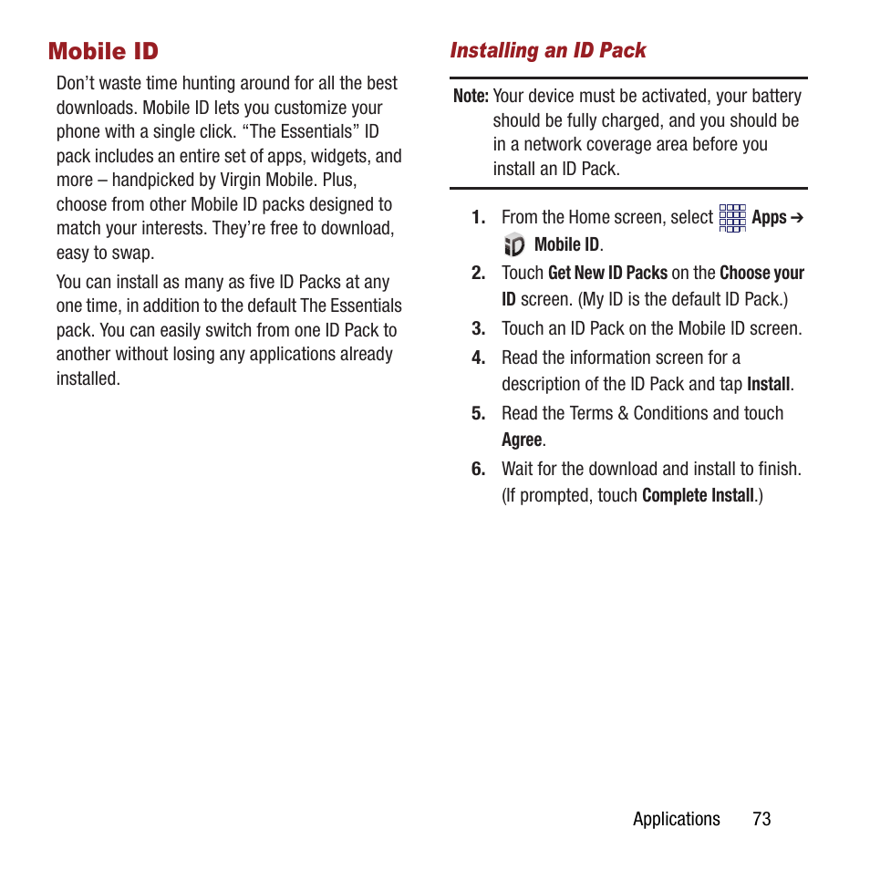 Mobile id | Samsung SPH-M840MBAVMU User Manual | Page 77 / 168