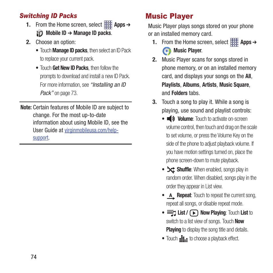 Music player | Samsung SPH-M840MBAVMU User Manual | Page 78 / 168