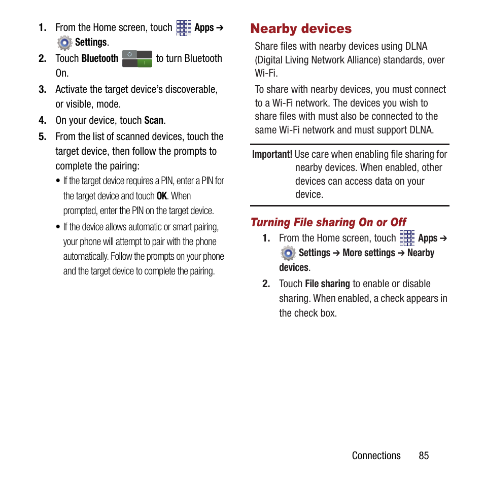 Nearby devices | Samsung SPH-M840MBAVMU User Manual | Page 89 / 168