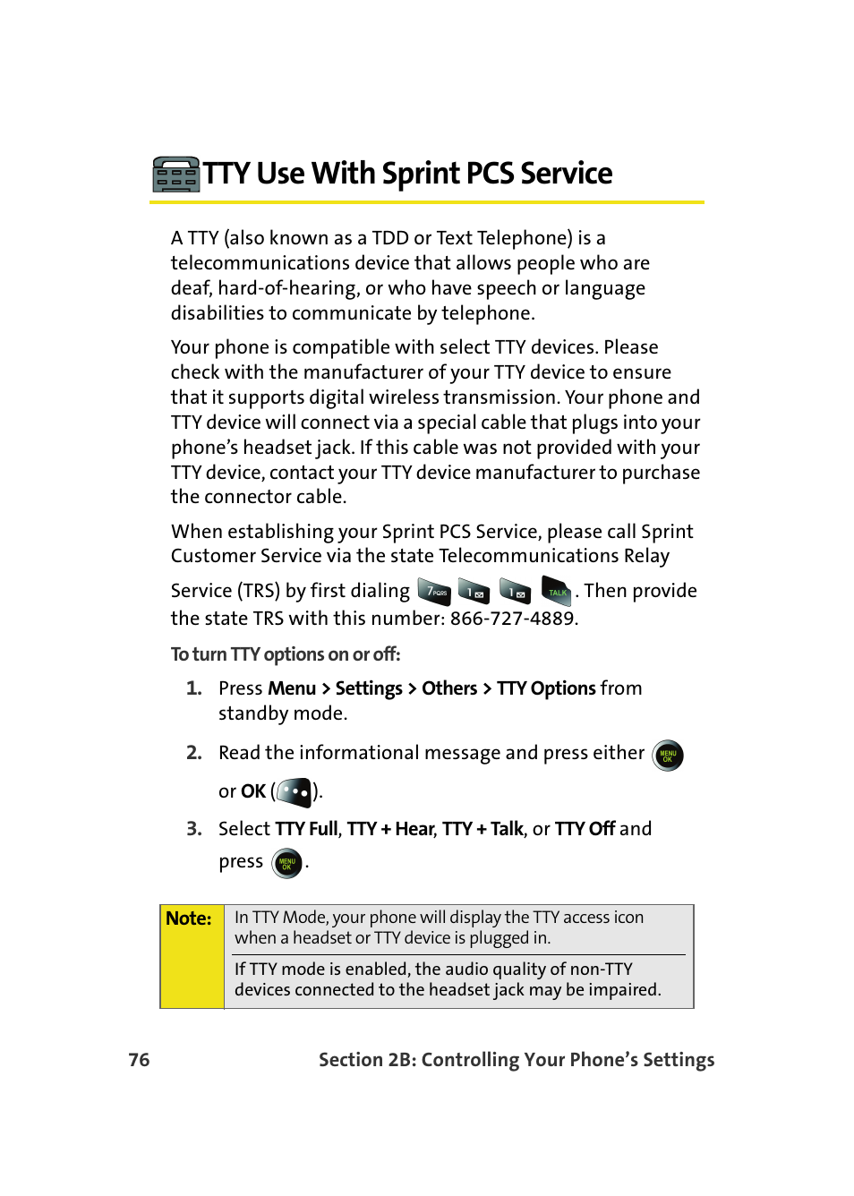 Tty use with sprint pcs service | Samsung SPH-M610DAASPR User Manual | Page 102 / 272