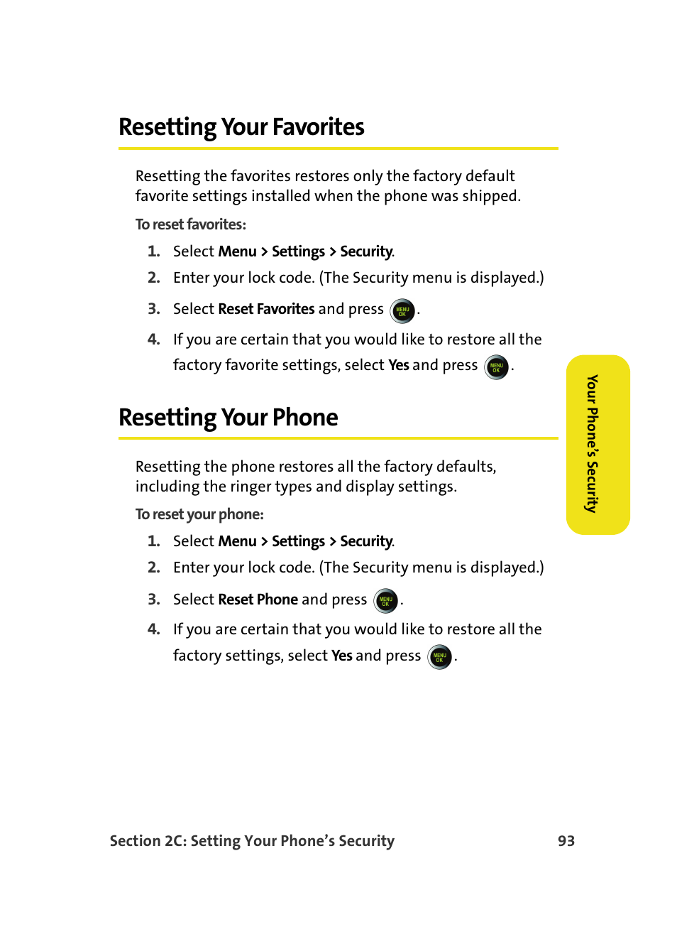 Resetting your favorites, Resetting your phone | Samsung SPH-M610DAASPR User Manual | Page 119 / 272
