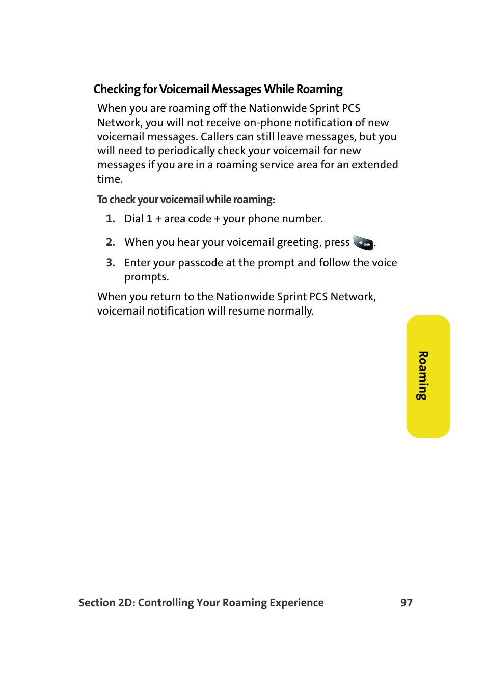 Checking for voicemail messages while roaming | Samsung SPH-M610DAASPR User Manual | Page 123 / 272