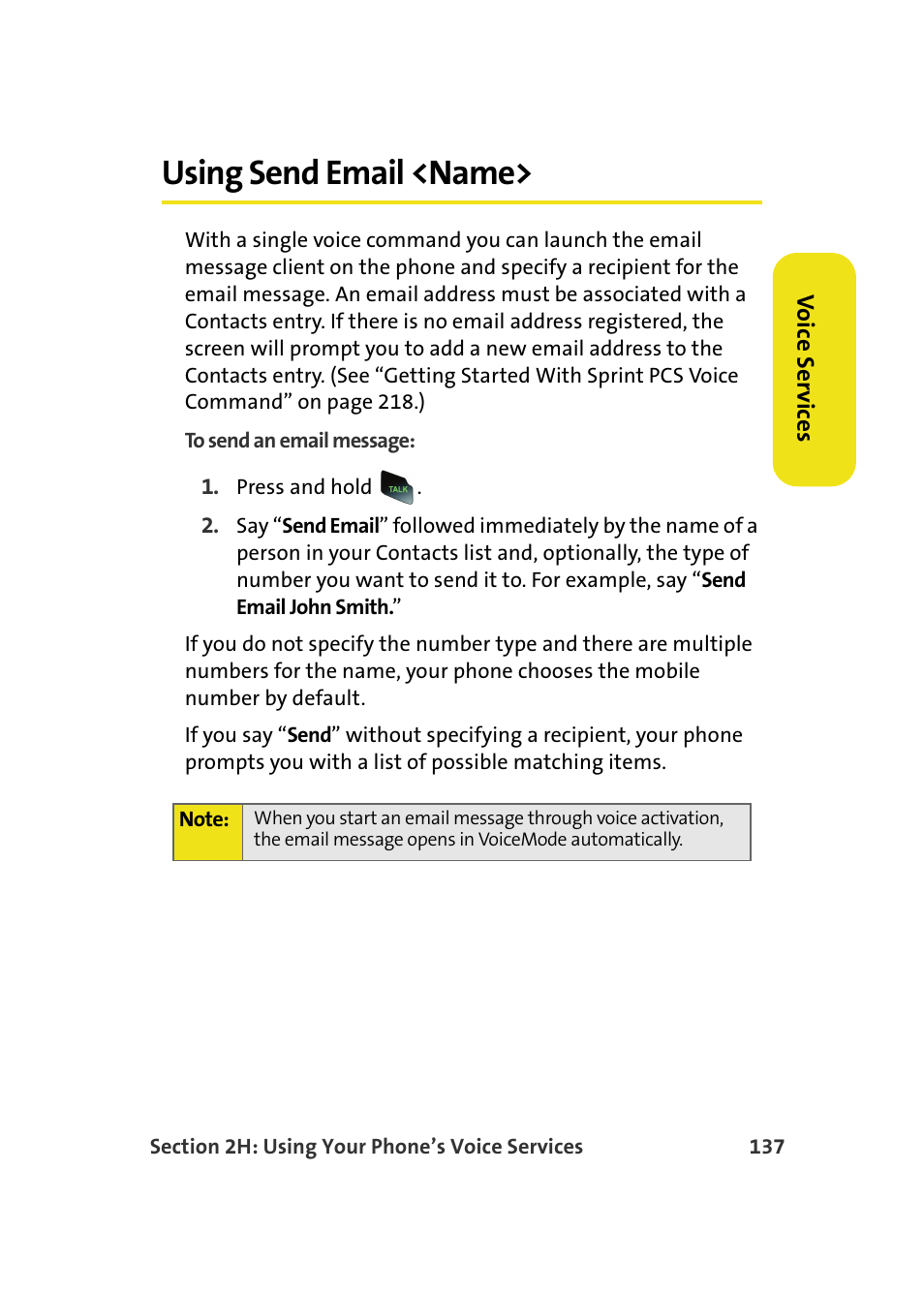 Using send email <name | Samsung SPH-M610DAASPR User Manual | Page 163 / 272