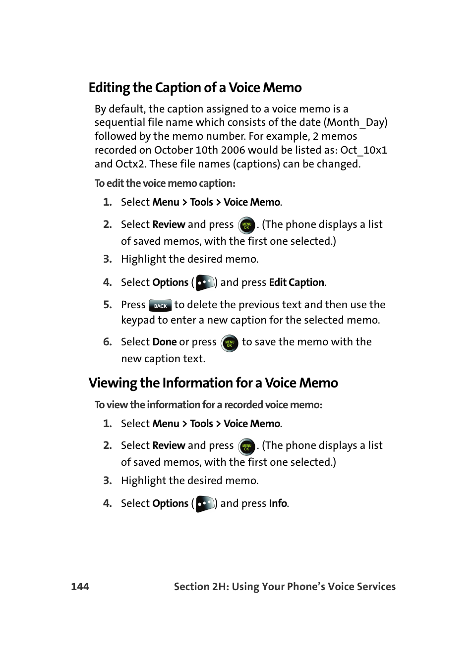 Editing the caption of a voice memo, Viewing the information for a voice memo | Samsung SPH-M610DAASPR User Manual | Page 170 / 272