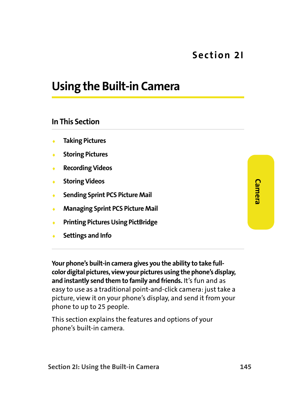 Using the built-in camera, 2i. using the built-in camera, Ca m e ra | Samsung SPH-M610DAASPR User Manual | Page 171 / 272