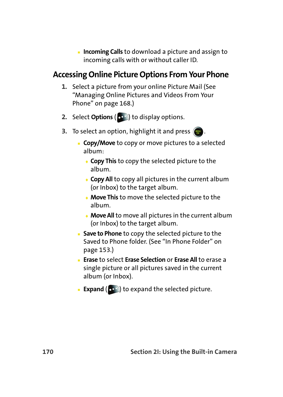 Accessing online picture options from your phone | Samsung SPH-M610DAASPR User Manual | Page 196 / 272