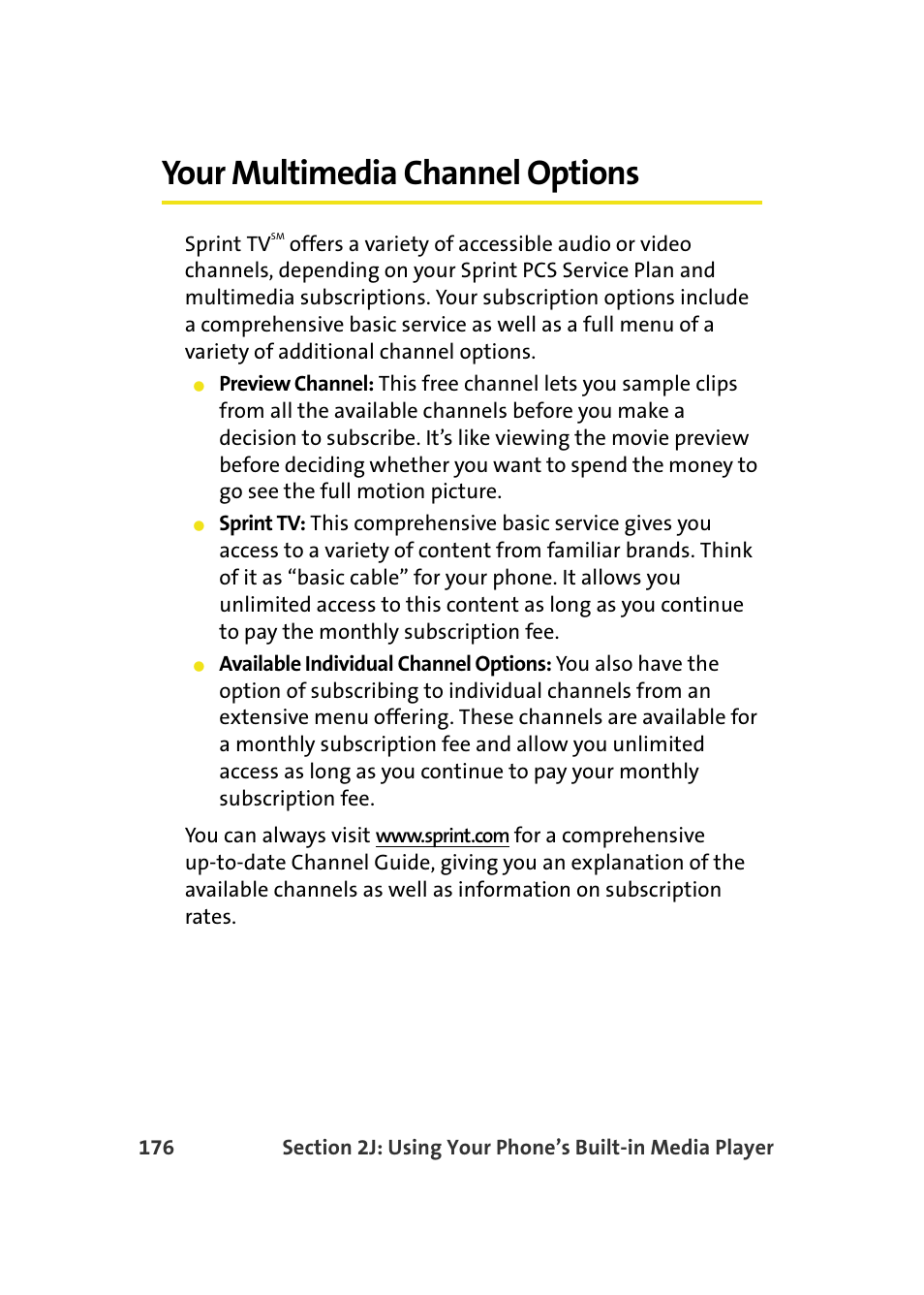 Your multimedia channel options | Samsung SPH-M610DAASPR User Manual | Page 202 / 272