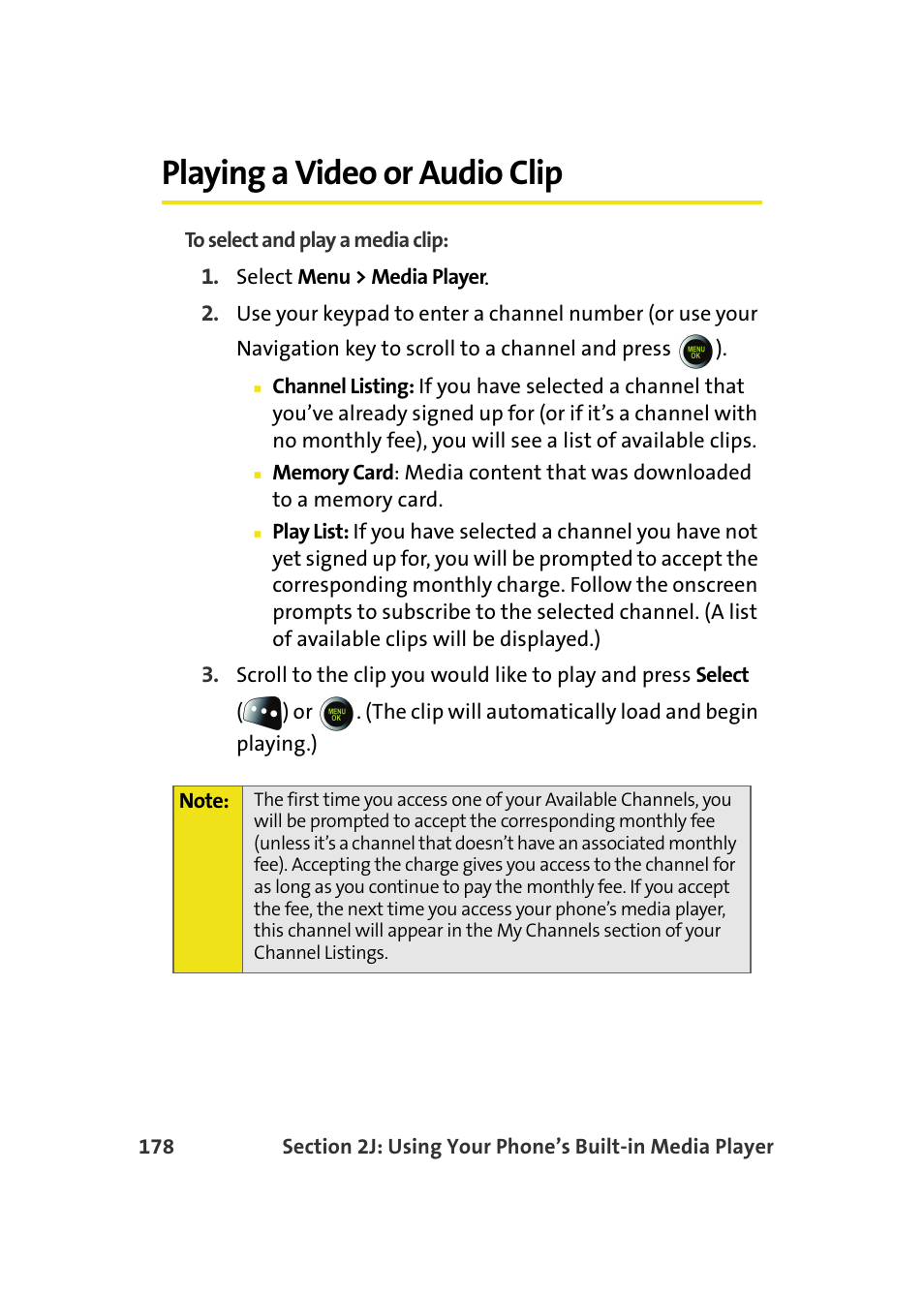 Playing a video or audio clip | Samsung SPH-M610DAASPR User Manual | Page 204 / 272