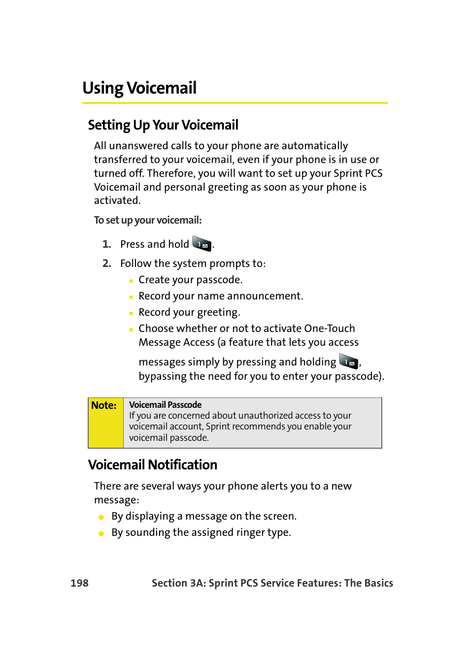 Using voicemail, Setting up your voicemail, Voicemail notification | Samsung SPH-M610DAASPR User Manual | Page 224 / 272