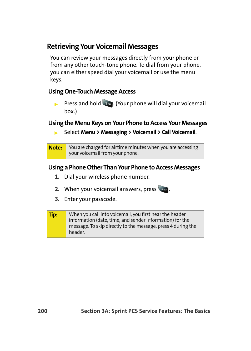 Retrieving your voicemail messages, Using one-touch message access | Samsung SPH-M610DAASPR User Manual | Page 226 / 272