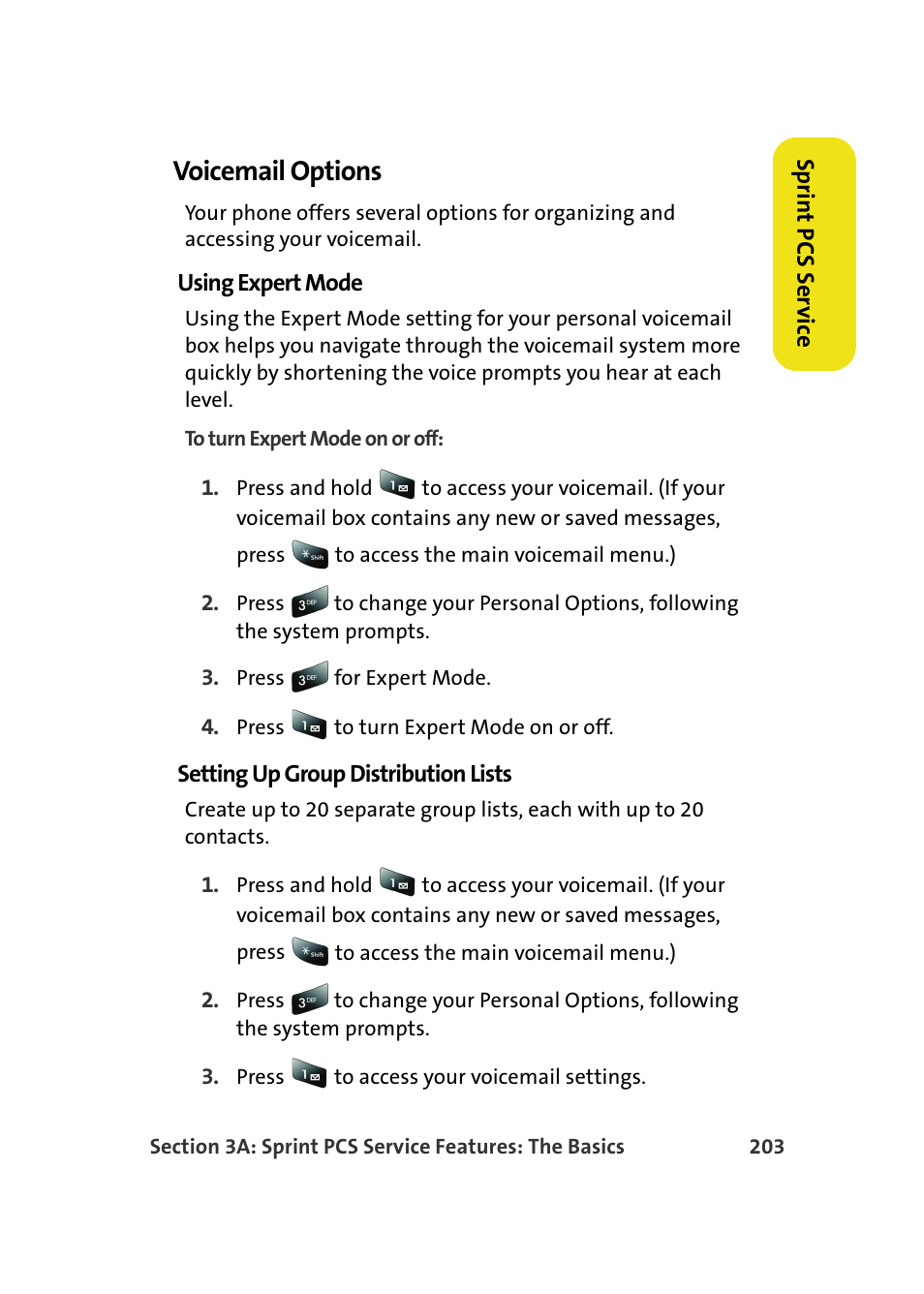 Voicemail options, Using expert mode, Setting up group distribution lists | Samsung SPH-M610DAASPR User Manual | Page 229 / 272
