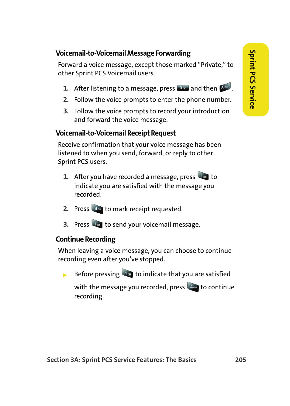Voicemail-to-voicemail message forwarding, Voicemail-to-voicemail receipt request, Continue recording | Samsung SPH-M610DAASPR User Manual | Page 231 / 272