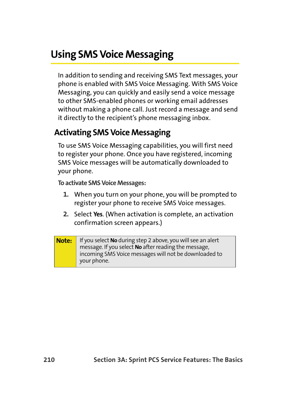 Using sms voice messaging, Activating sms voice messaging | Samsung SPH-M610DAASPR User Manual | Page 236 / 272