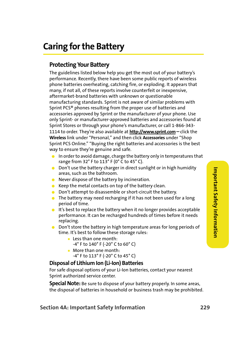 Caring for the battery, Protecting your battery, Disposal of lithium ion (li-ion) batteries | Samsung SPH-M610DAASPR User Manual | Page 255 / 272
