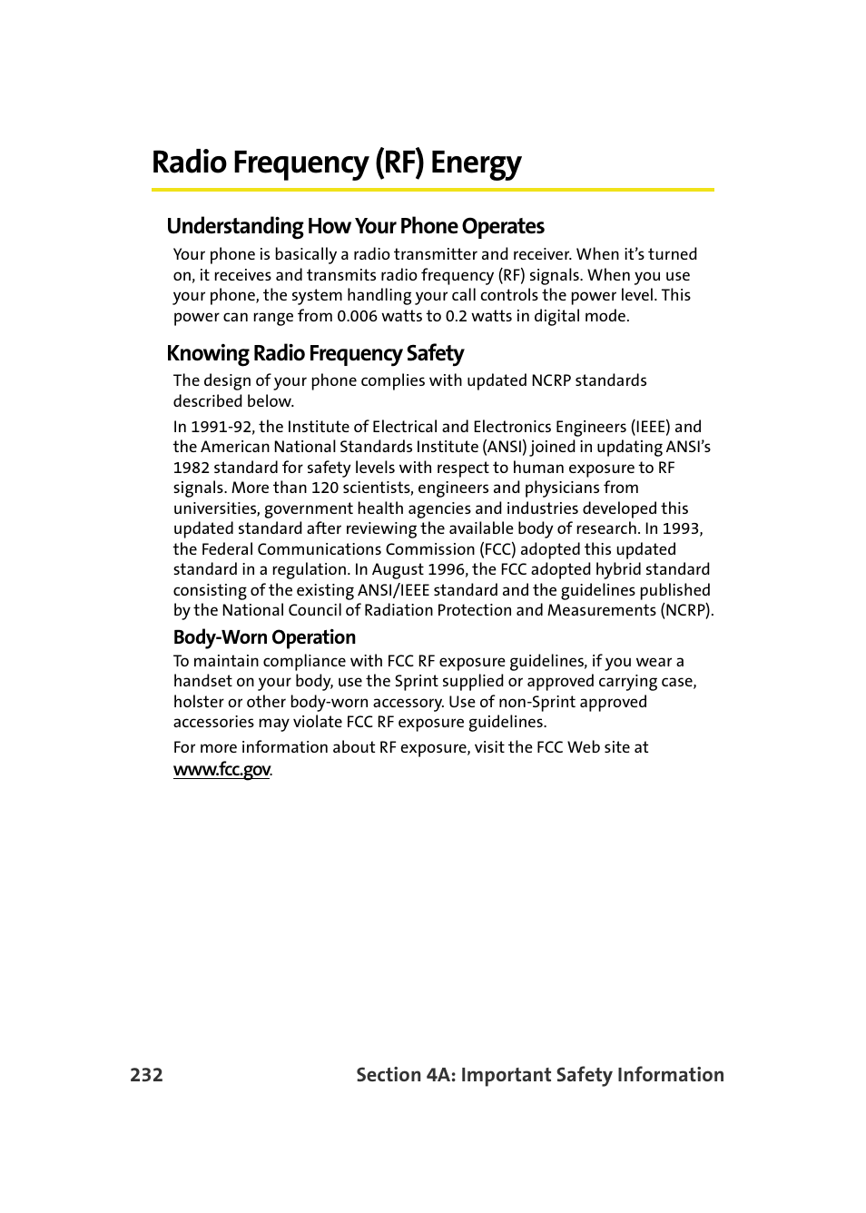Radio frequency (rf) energy, Understanding how your phone operates, Knowing radio frequency safety | Samsung SPH-M610DAASPR User Manual | Page 258 / 272