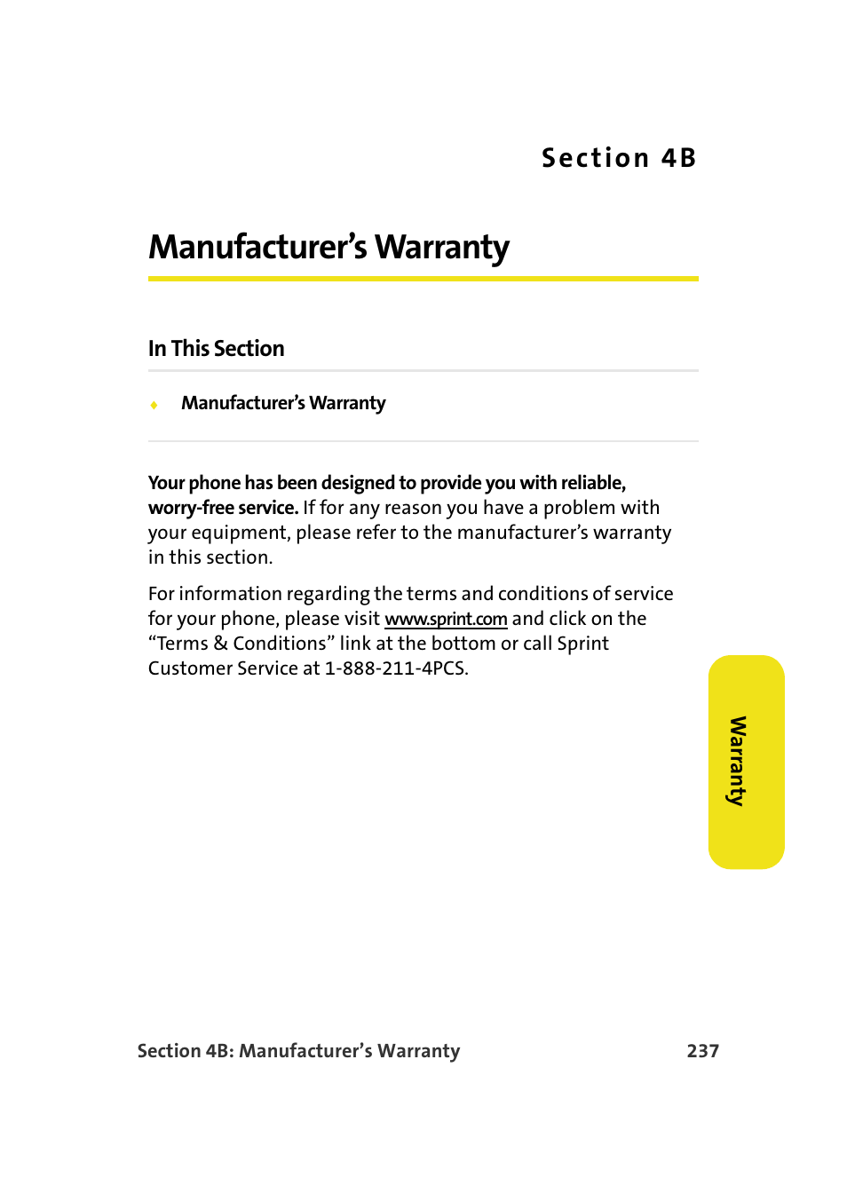 Manufacturer’s warranty, 4b. manufacturer’s warranty | Samsung SPH-M610DAASPR User Manual | Page 263 / 272