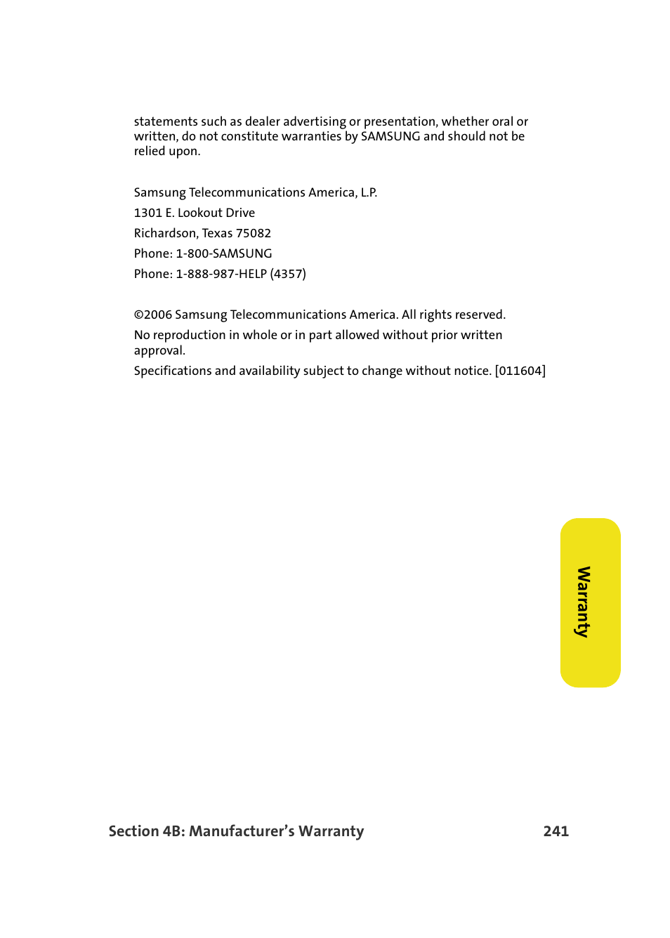 Wa rr a n ty | Samsung SPH-M610DAASPR User Manual | Page 267 / 272