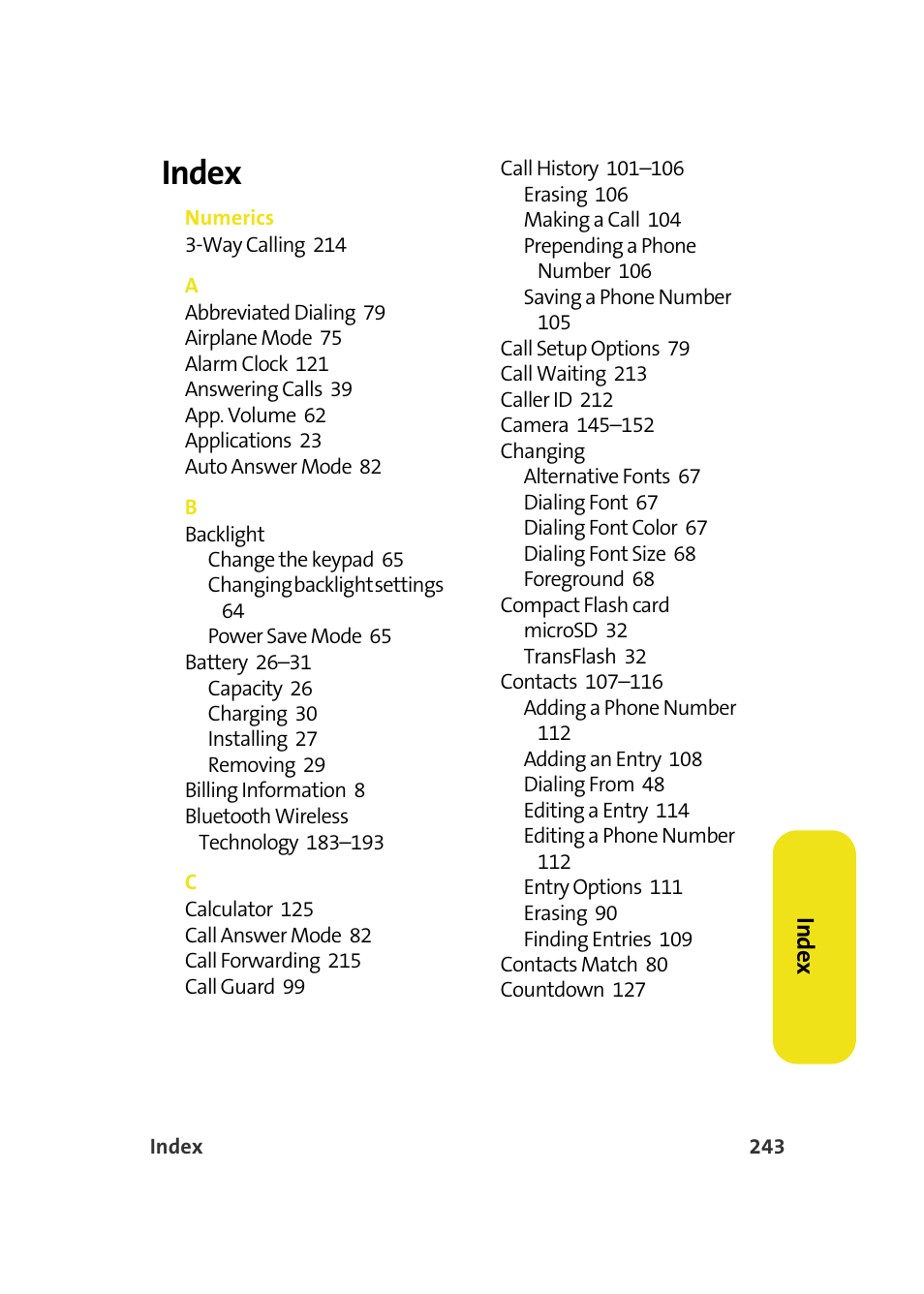 Index | Samsung SPH-M610DAASPR User Manual | Page 269 / 272
