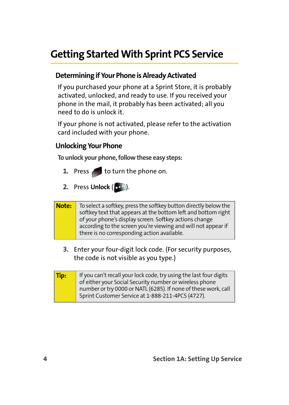 Getting started with sprint pcs service, Determining if your phone is already activated, Unlocking your phone | Samsung SPH-M610DAASPR User Manual | Page 30 / 272