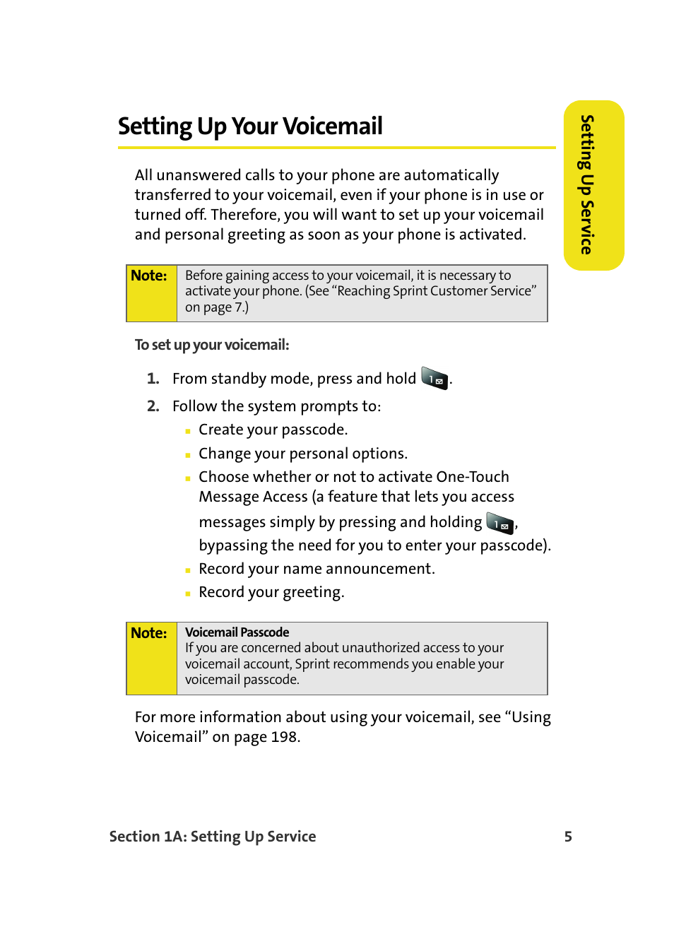 Setting up your voicemail, Setting u p ser v ice | Samsung SPH-M610DAASPR User Manual | Page 31 / 272