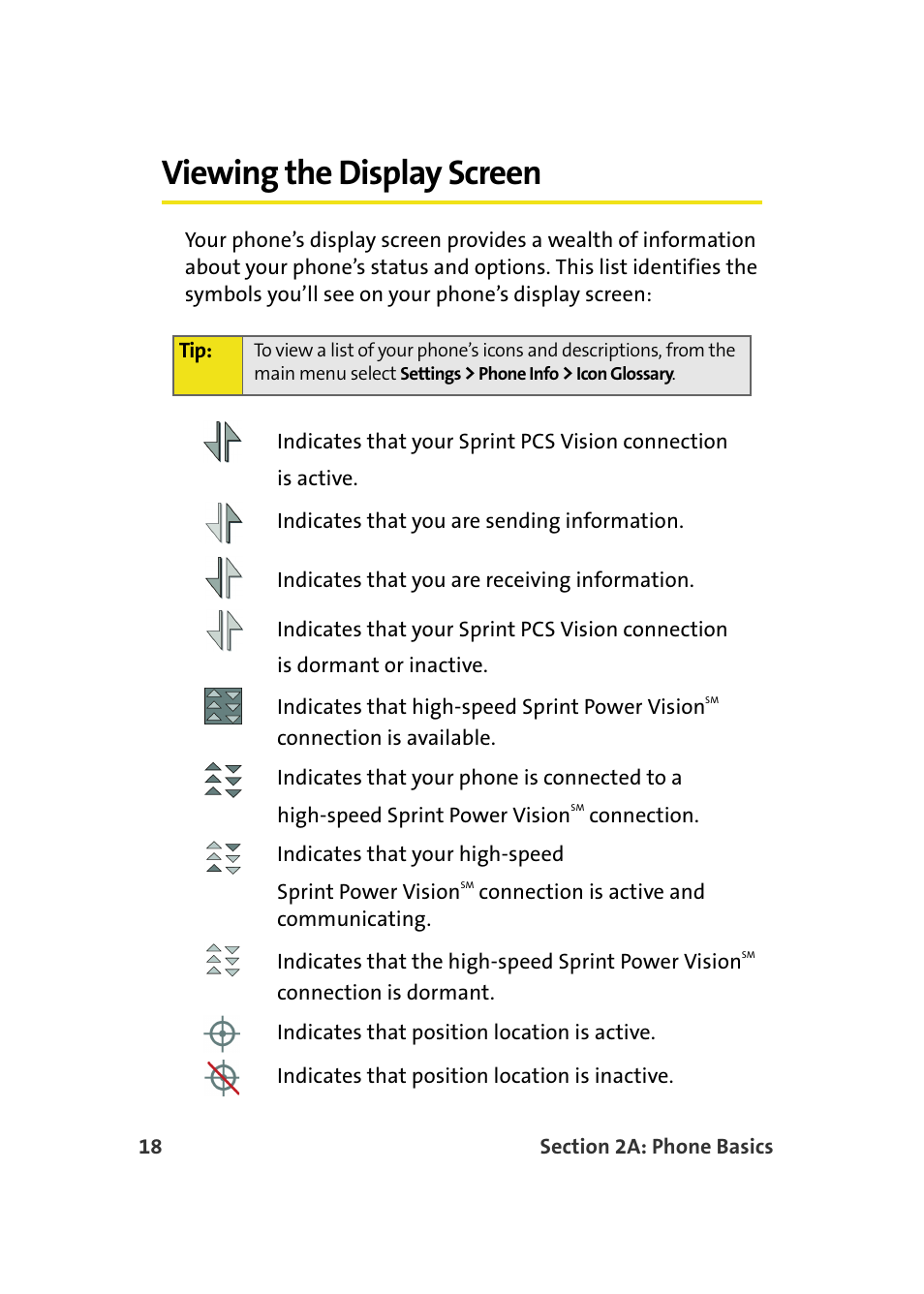 Viewing the display screen | Samsung SPH-M610DAASPR User Manual | Page 44 / 272