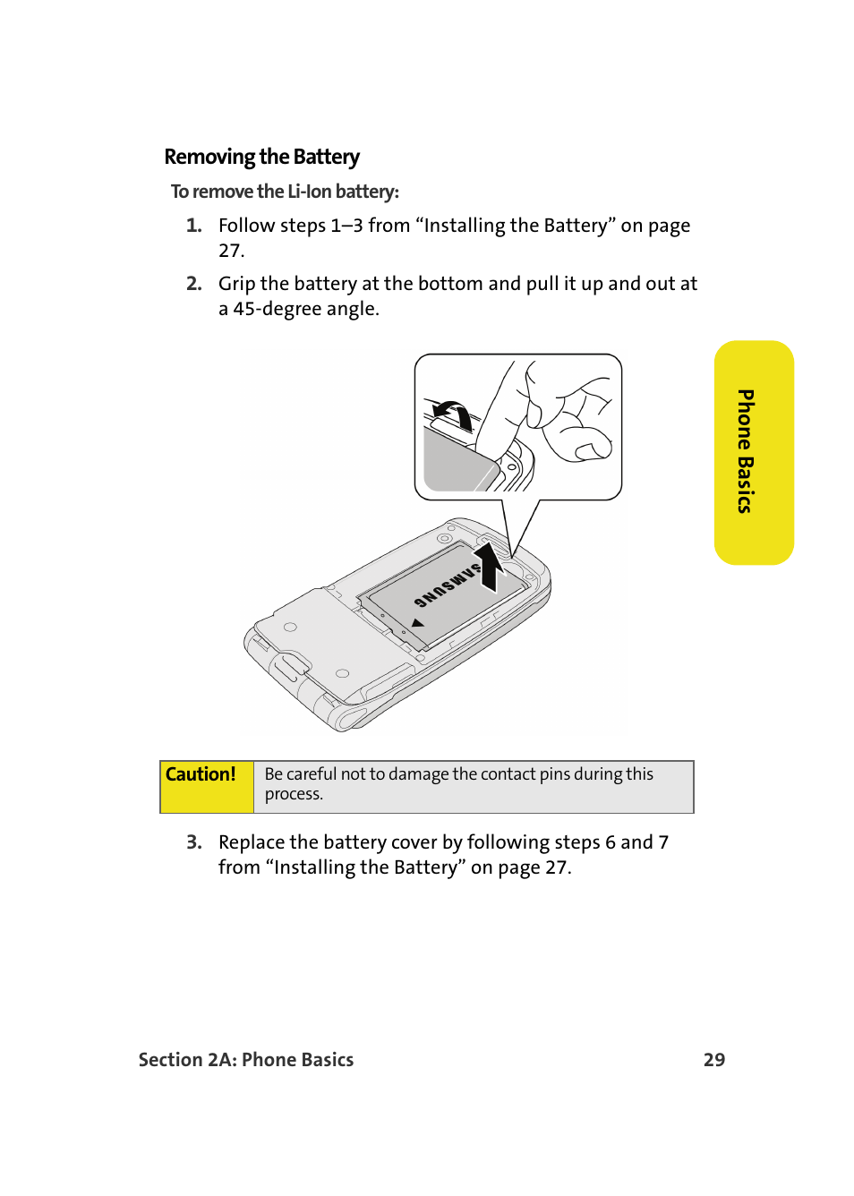 Removing the battery | Samsung SPH-M610DAASPR User Manual | Page 55 / 272