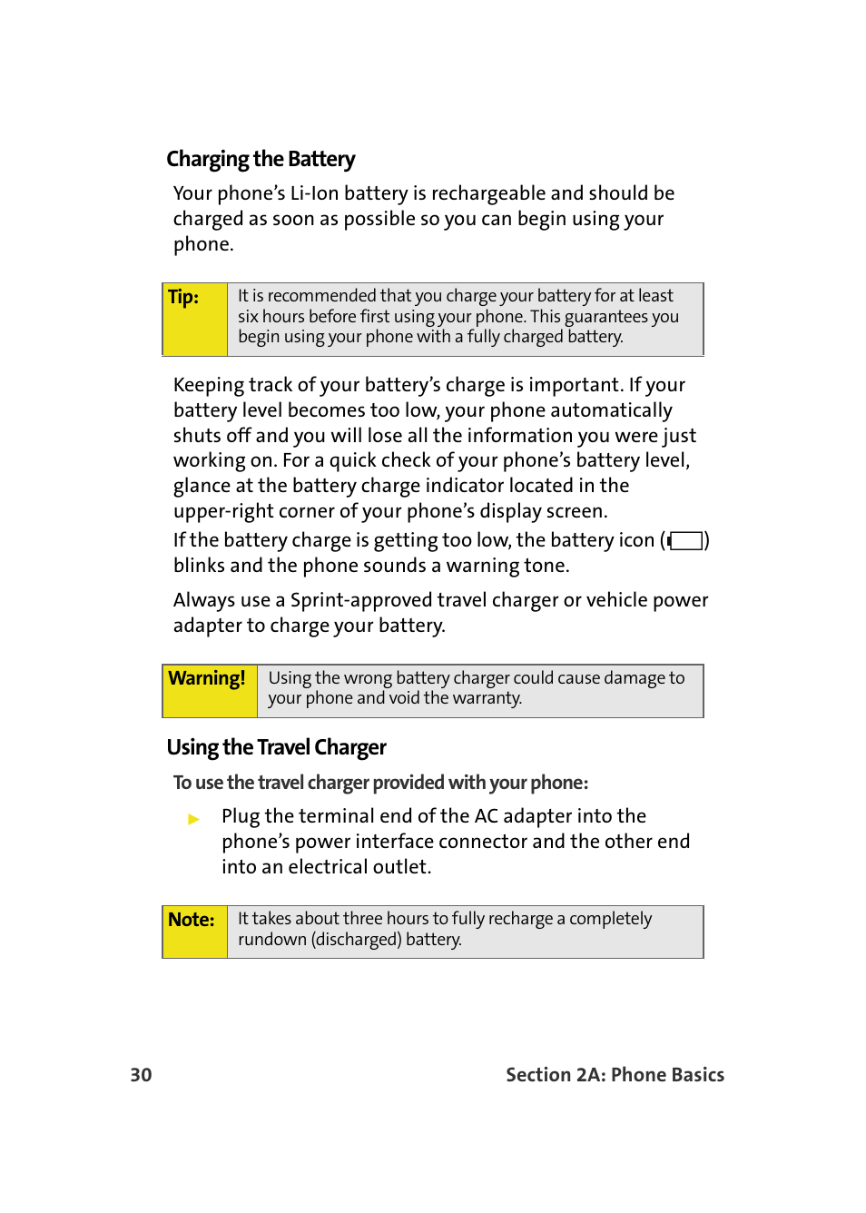 Charging the battery, Using the travel charger | Samsung SPH-M610DAASPR User Manual | Page 56 / 272