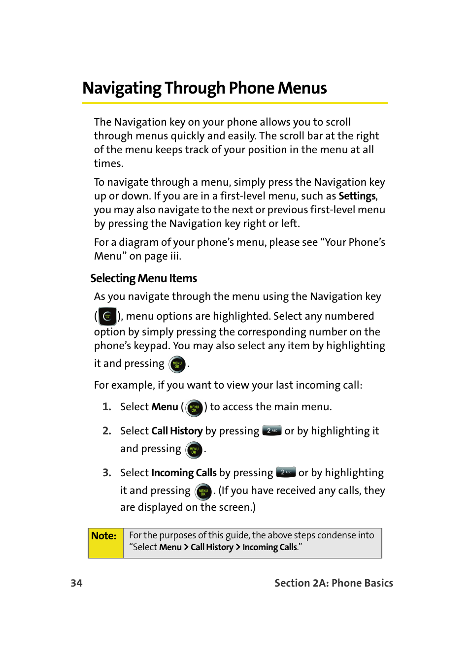 Navigating through phone menus, Selecting menu items | Samsung SPH-M610DAASPR User Manual | Page 60 / 272