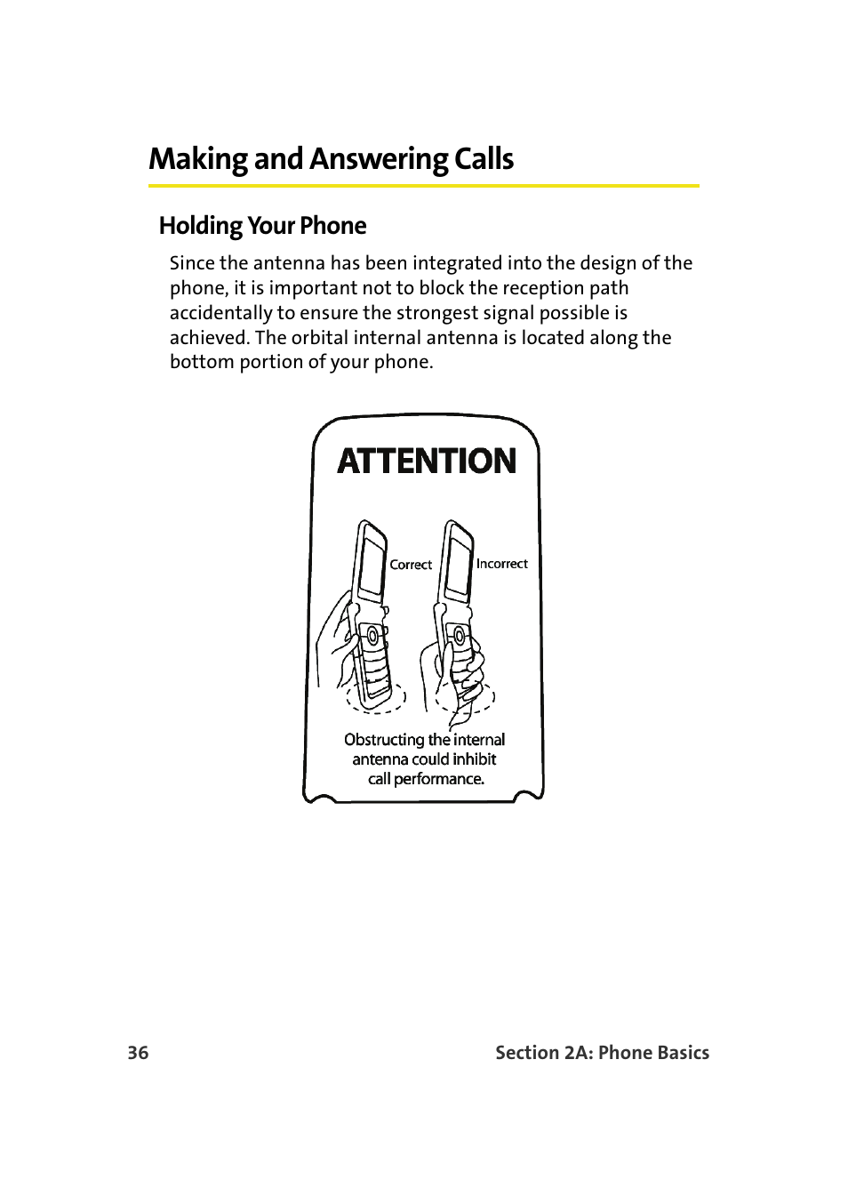 Making and answering calls, Holding your phone | Samsung SPH-M610DAASPR User Manual | Page 62 / 272