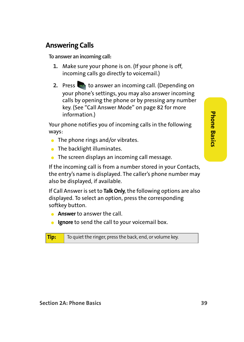 Answering calls, Phone basics | Samsung SPH-M610DAASPR User Manual | Page 65 / 272