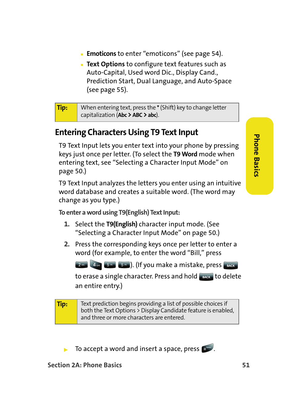 Entering characters using t9 text input, Phone basics | Samsung SPH-M610DAASPR User Manual | Page 77 / 272