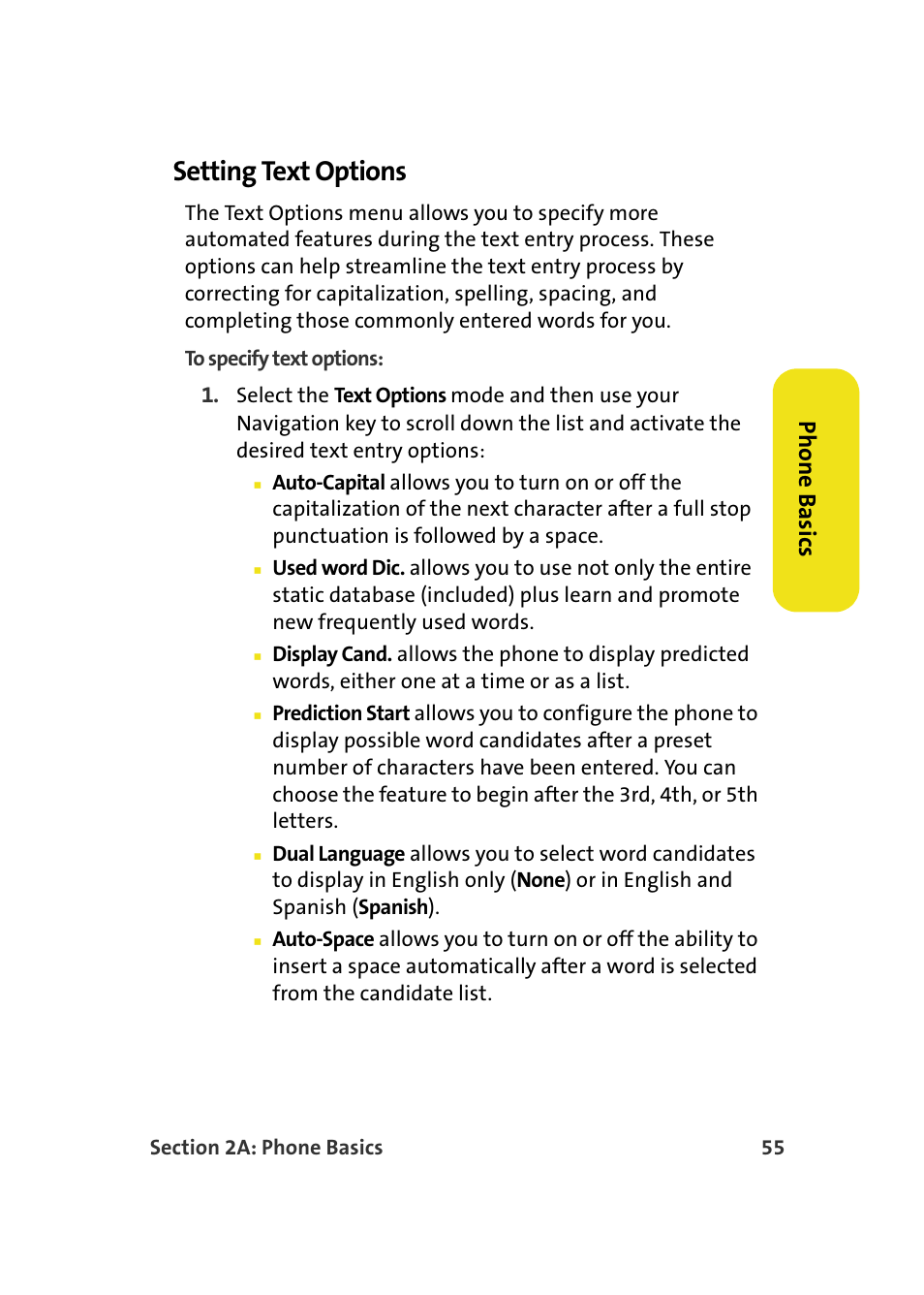 Setting text options, Phone basics | Samsung SPH-M610DAASPR User Manual | Page 81 / 272