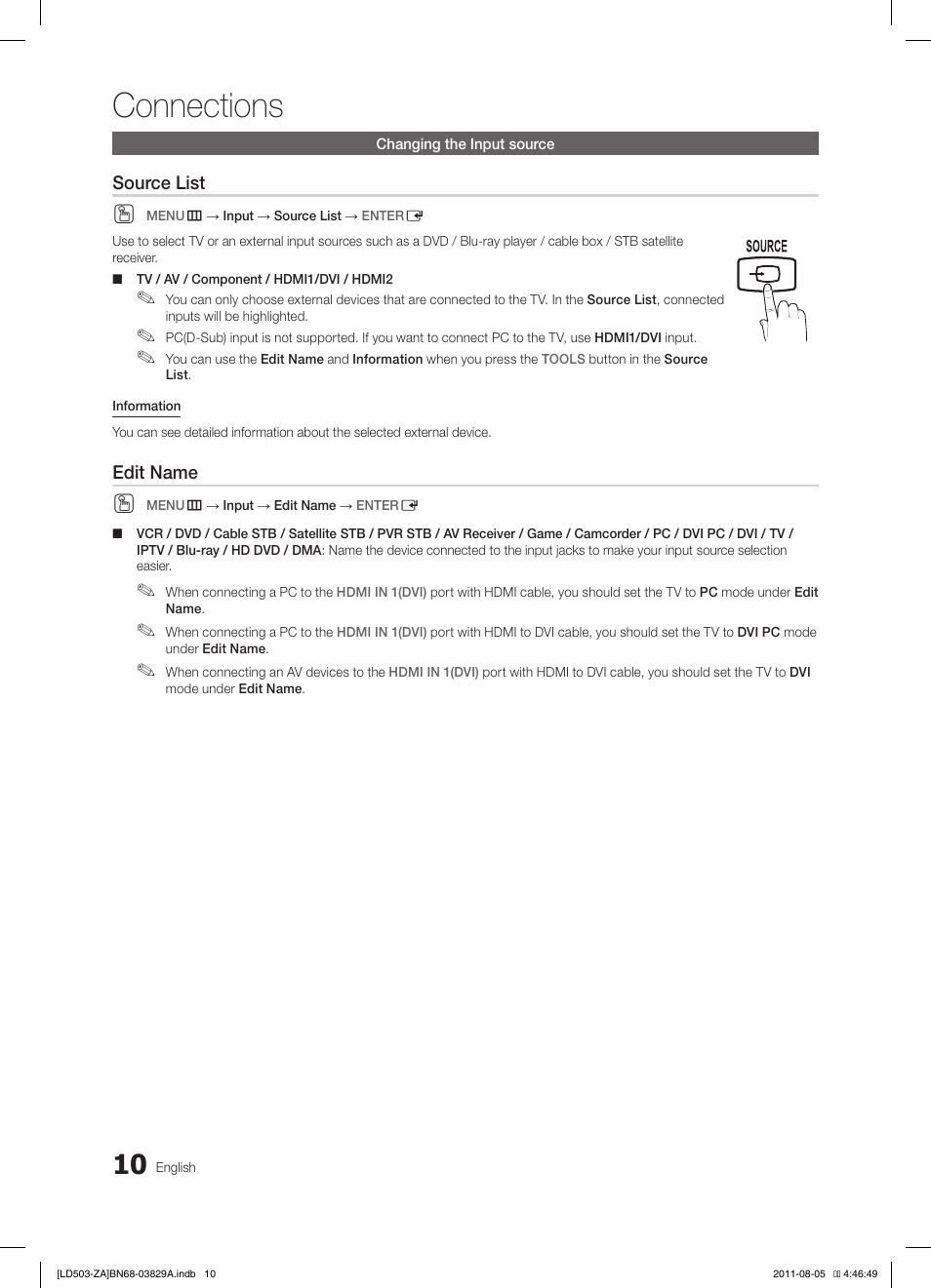 Connections | Samsung LN46D503F6FXZA User Manual | Page 10 / 35