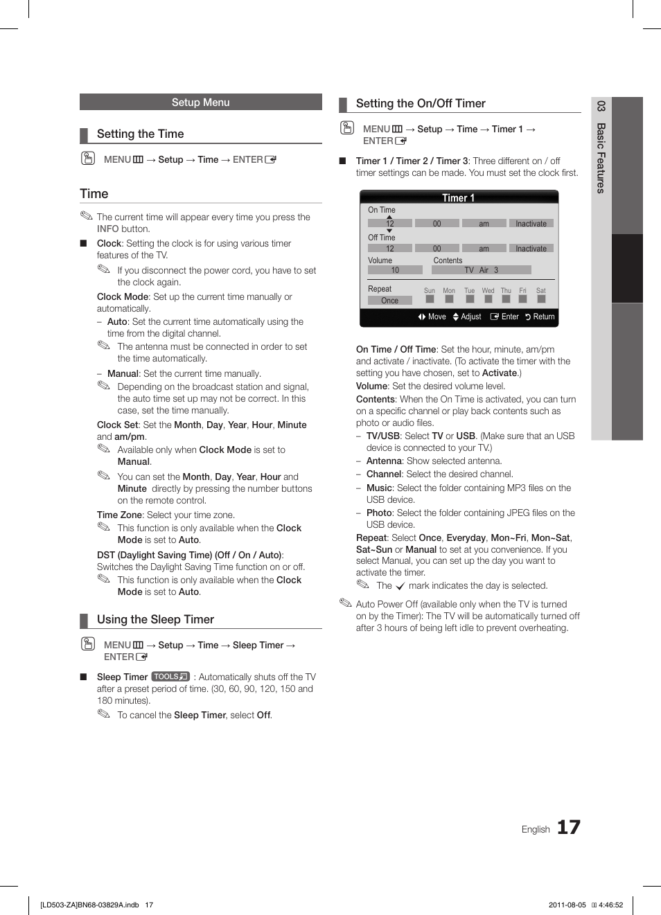 Time | Samsung LN46D503F6FXZA User Manual | Page 17 / 35