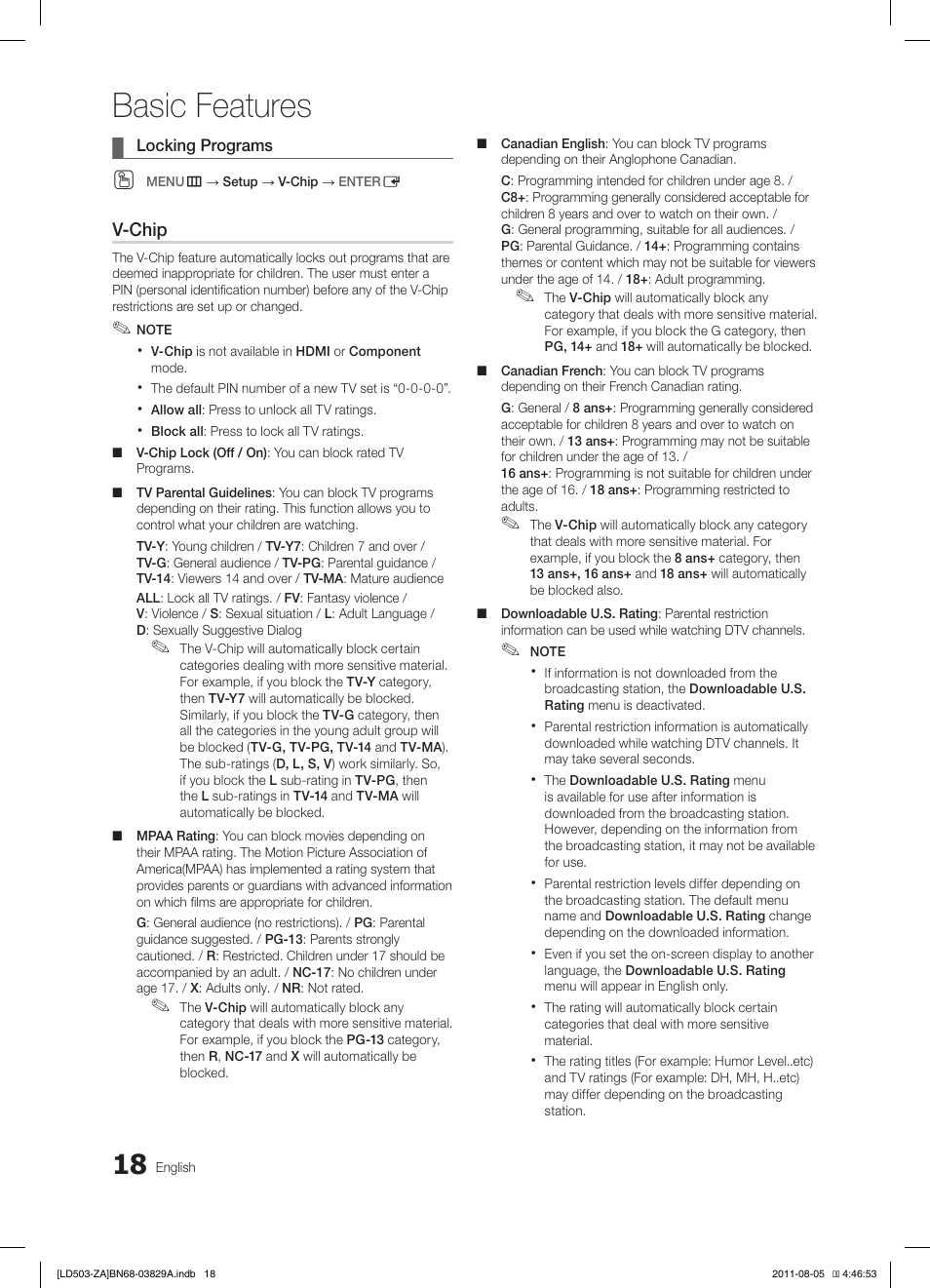 Basic features | Samsung LN46D503F6FXZA User Manual | Page 18 / 35